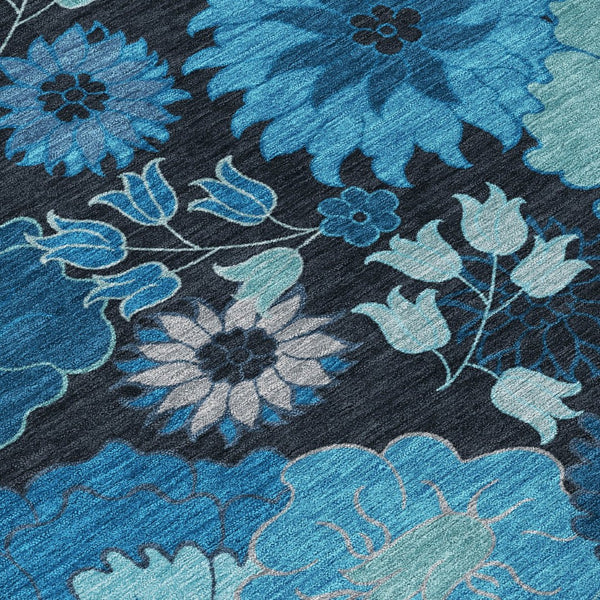 HomeRoots 10' Blue & Black Floral Washable Area Rug - Durable Indoor/Outdoor Design for High-Traffic Spaces! 658122