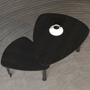 English Elm 360 Rotatable Sintered Stone Top Coffee Table with Sliding Function, Modern Marble-Look Surface & Wood Legs Black W2899P372756