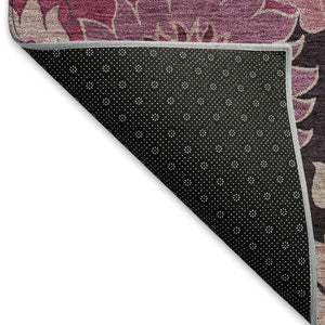 HomeRoots 8' Blush and Black Floral Washable Area Rug – Stylish Round Design for Indoor & Outdoor Spaces 658125