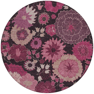 HomeRoots 8' Blush and Black Floral Washable Area Rug – Stylish Round Design for Indoor & Outdoor Spaces 658125
