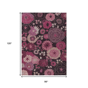 HomeRoots 8' X 10' Blush and Black Floral Washable Area Rug – Durable, Stylish, Indoor/Outdoor Charm for Any Space 658126