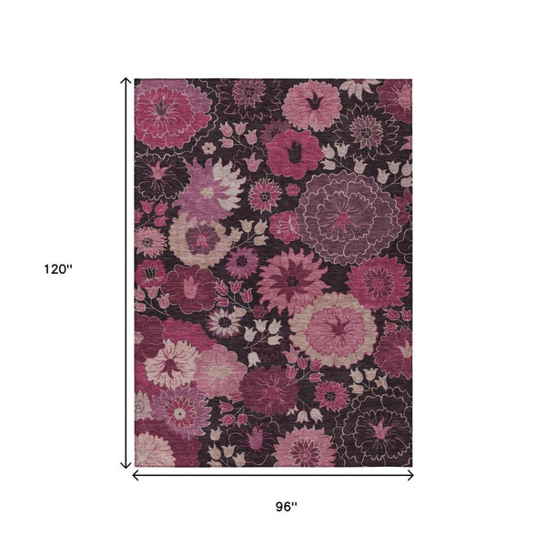 HomeRoots 8' X 10' Blush and Black Floral Washable Area Rug – Durable, Stylish, Indoor/Outdoor Charm for Any Space 658126