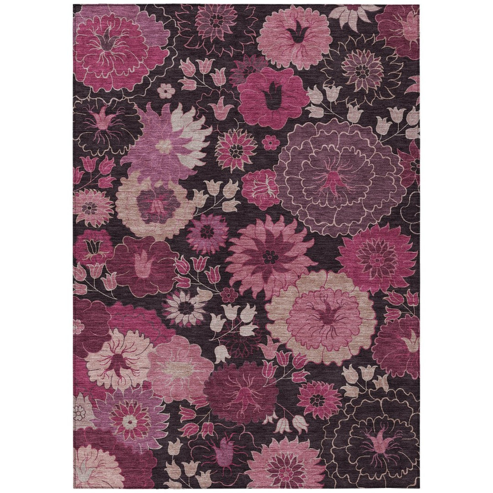 HomeRoots 8' X 10' Blush and Black Floral Washable Area Rug – Durable, Stylish, Indoor/Outdoor Charm for Any Space 658126