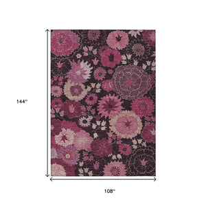HomeRoots 9' X 12' Blush and Black Floral Area Rug - Durable, Washable Design for Indoor & Outdoor Spaces 658127