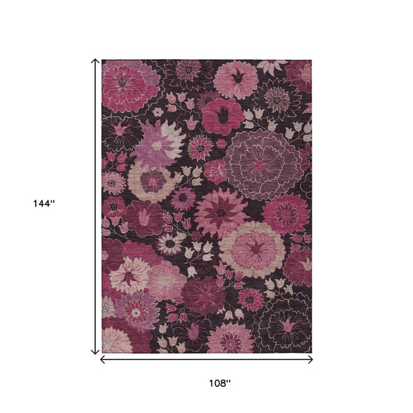 HomeRoots 9' X 12' Blush and Black Floral Area Rug - Durable, Washable Design for Indoor & Outdoor Spaces 658127