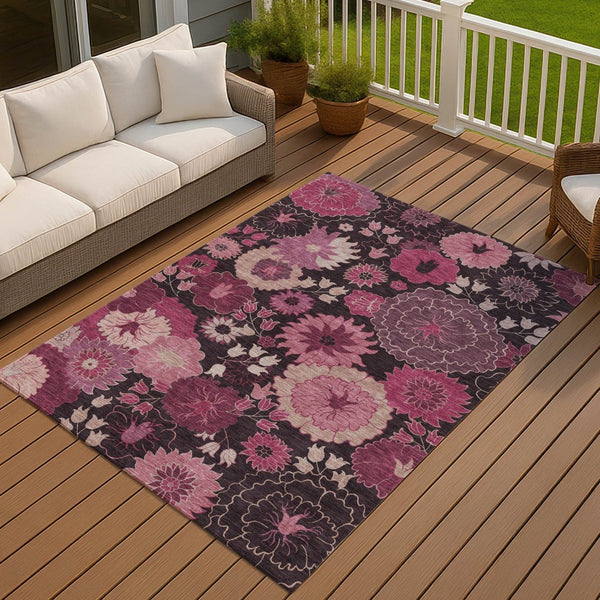 HomeRoots 9' X 12' Blush and Black Floral Area Rug - Durable, Washable Design for Indoor & Outdoor Spaces 658127