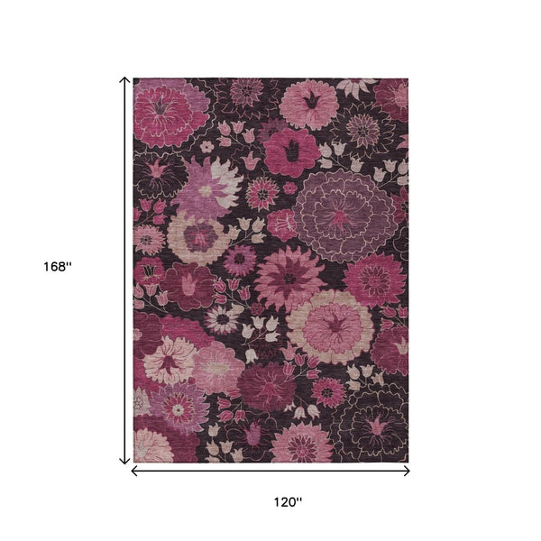 HomeRoots 10' Blush and Black Floral Area Rug - Durable, Washable, Indoor/Outdoor Use for Elegant Spaces 658128