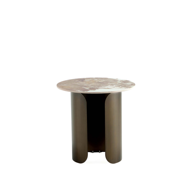 English Elm Monica Sintered Stone End Table with Bronze Gold Stainless Steel Base, 19.7" Round Top, Modern Elegance B365S00101