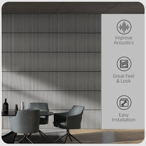 English Elm HOMCOM 3D Faux Wood Wall Panels 24" x24" Sound Absorbing Slat Panels for Home Office & Ceiling Decor Gray W2225P229716