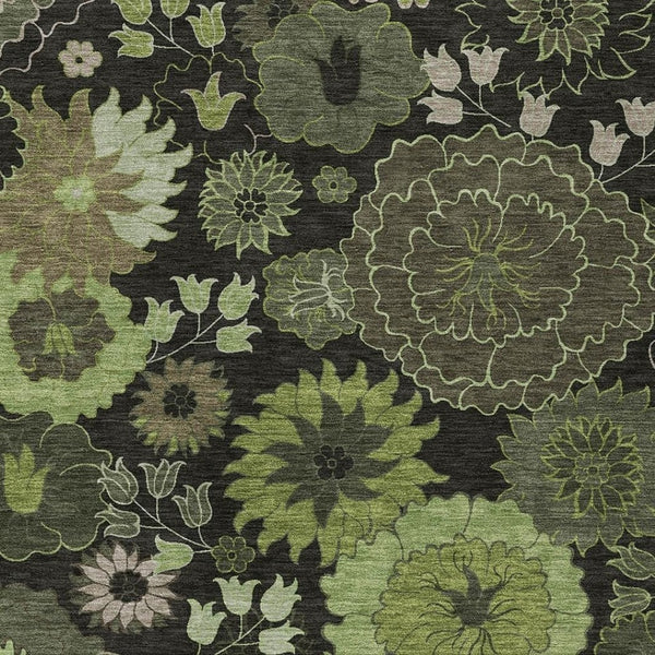 HomeRoots 8' X 10' Elegant Green & Black Floral Washable Area Rug for Indoor & Outdoor Spaces, Stain Resistant 658132