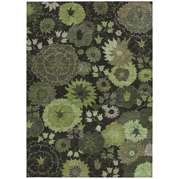 HomeRoots 10' Green and Black Floral Washable Area Rug for Indoor/Outdoor Use – Durable, Stain-Resistant, Stylish 658134