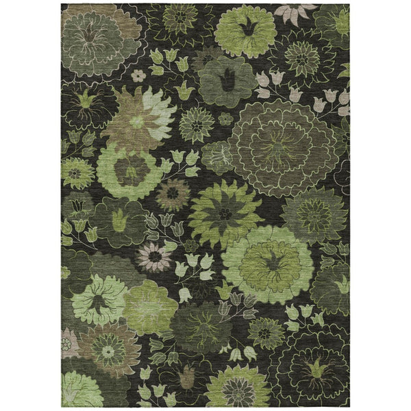 HomeRoots 10' Green and Black Floral Washable Area Rug for Indoor/Outdoor Use – Durable, Stain-Resistant, Stylish 658134