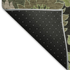 HomeRoots 10' Green and Black Floral Washable Area Rug for Indoor/Outdoor Use – Durable, Stain-Resistant, Stylish 658134