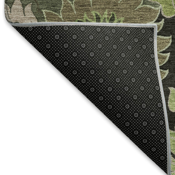 HomeRoots 10' Green and Black Floral Washable Area Rug for Indoor/Outdoor Use – Durable, Stain-Resistant, Stylish 658134