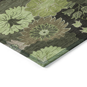 HomeRoots 10' Green and Black Floral Washable Area Rug for Indoor/Outdoor Use – Durable, Stain-Resistant, Stylish 658134