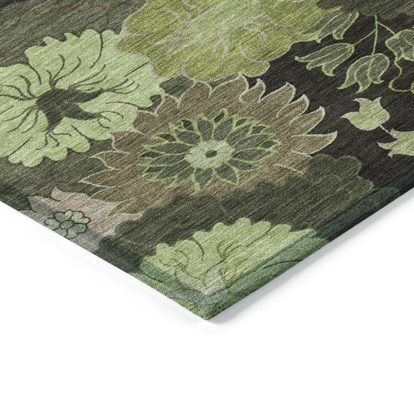 HomeRoots 10' Green and Black Floral Washable Area Rug for Indoor/Outdoor Use – Durable, Stain-Resistant, Stylish 658134