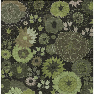 HomeRoots 10' Green and Black Floral Washable Area Rug for Indoor/Outdoor Use – Durable, Stain-Resistant, Stylish 658134