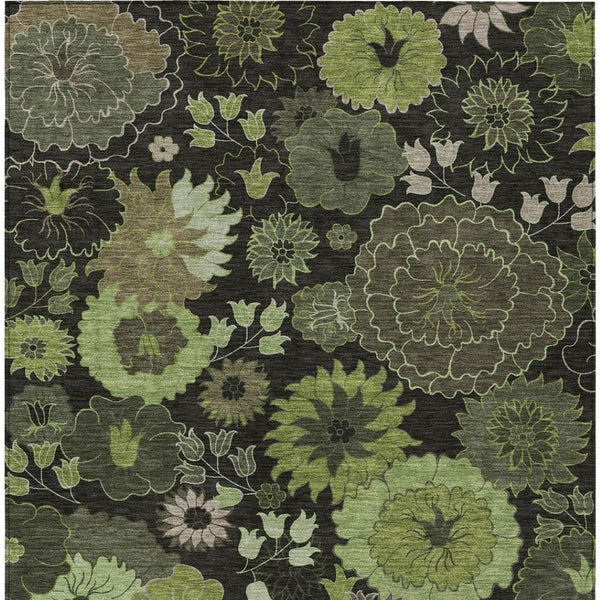 HomeRoots 10' Green and Black Floral Washable Area Rug for Indoor/Outdoor Use – Durable, Stain-Resistant, Stylish 658134