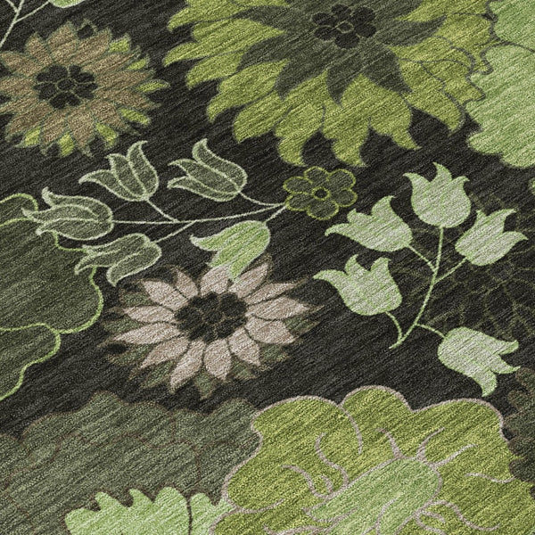 HomeRoots 10' Green and Black Floral Washable Area Rug for Indoor/Outdoor Use – Durable, Stain-Resistant, Stylish 658134