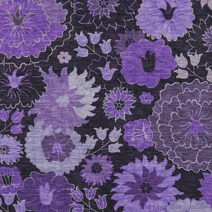 HomeRoots 5' X 8' Purple and Black Floral Area Rug - Washable, Durable, Stylish for Indoor & Outdoor Spaces 658136