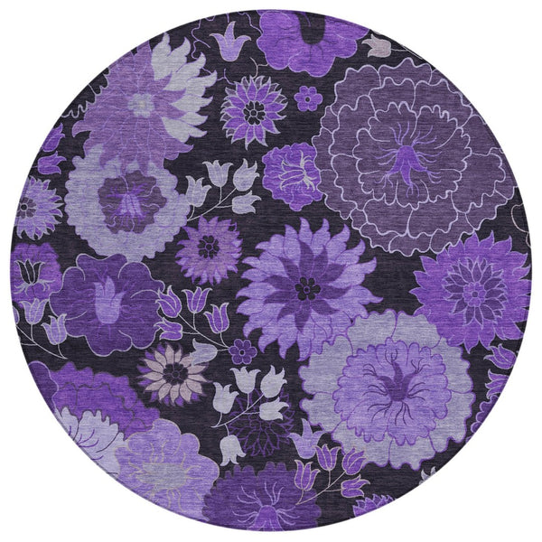 HomeRoots 8' Stunning Purple and Black Floral Area Rug – Washable, Durable, Perfect for Indoor & Outdoor Use! 658137