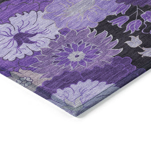 HomeRoots 8' Stunning Purple and Black Floral Area Rug – Washable, Durable, Perfect for Indoor & Outdoor Use! 658137