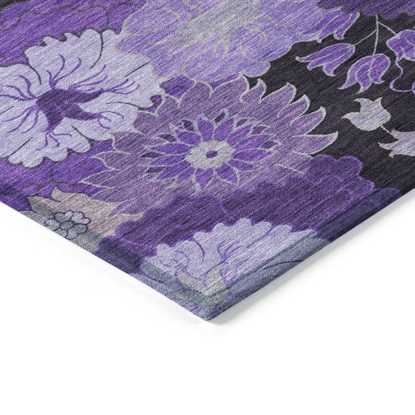 HomeRoots 8' Stunning Purple and Black Floral Area Rug – Washable, Durable, Perfect for Indoor & Outdoor Use! 658137