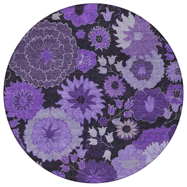 HomeRoots 8' Stunning Purple and Black Floral Area Rug – Washable, Durable, Perfect for Indoor & Outdoor Use! 658137