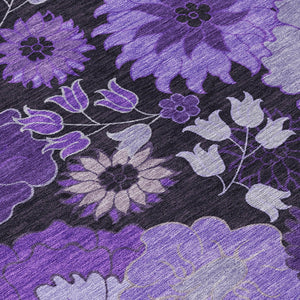 HomeRoots 8' Stunning Purple and Black Floral Area Rug – Washable, Durable, Perfect for Indoor & Outdoor Use! 658137