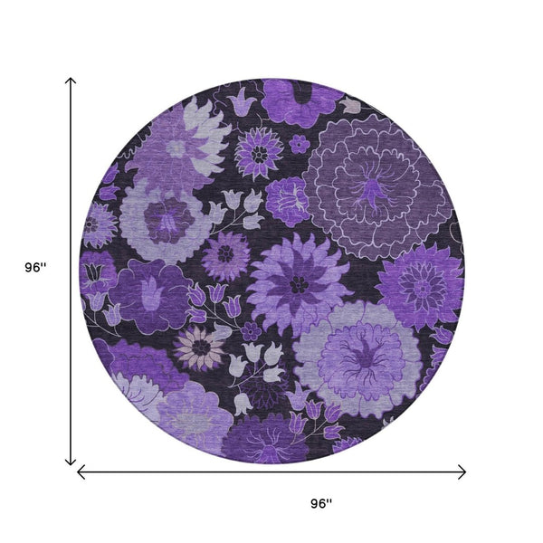 HomeRoots 8' Stunning Purple and Black Floral Area Rug – Washable, Durable, Perfect for Indoor & Outdoor Use! 658137