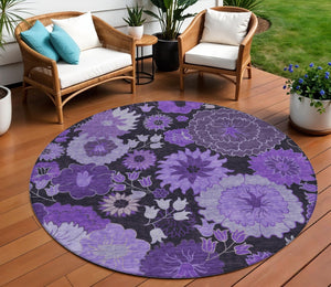 HomeRoots 8' Stunning Purple and Black Floral Area Rug – Washable, Durable, Perfect for Indoor & Outdoor Use! 658137