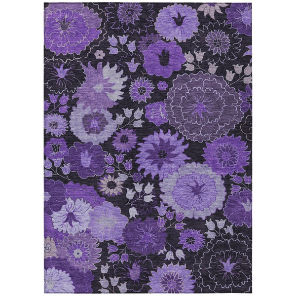 HomeRoots 8' X 10' Stylish Purple & Black Floral Washable Indoor/Outdoor Area Rug - Durable & Versatile Design 658138
