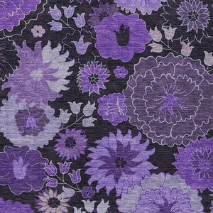 HomeRoots 8' X 10' Stylish Purple & Black Floral Washable Indoor/Outdoor Area Rug - Durable & Versatile Design 658138