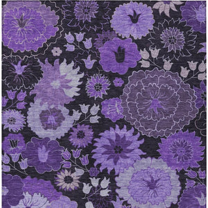 HomeRoots 9' X 12' Purple and Black Floral Area Rug - Durable, Washable, Stylish Design for Indoor & Outdoor Use 658139