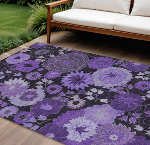 HomeRoots 9' X 12' Purple and Black Floral Area Rug - Durable, Washable, Stylish Design for Indoor & Outdoor Use 658139