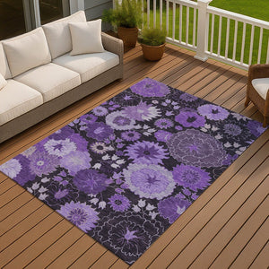 HomeRoots 9' X 12' Purple and Black Floral Area Rug - Durable, Washable, Stylish Design for Indoor & Outdoor Use 658139