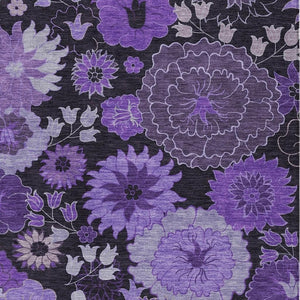 HomeRoots 9' X 12' Purple and Black Floral Area Rug - Durable, Washable, Stylish Design for Indoor & Outdoor Use 658139