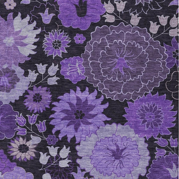 HomeRoots 9' X 12' Purple and Black Floral Area Rug - Durable, Washable, Stylish Design for Indoor & Outdoor Use 658139