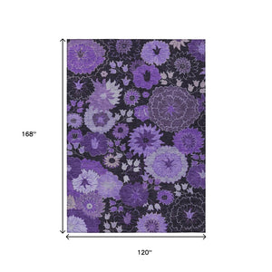 HomeRoots 10' Purple and Black Floral Washable Area Rug - Durable, Stylish, Indoor/Outdoor Comfort for Homes 658140