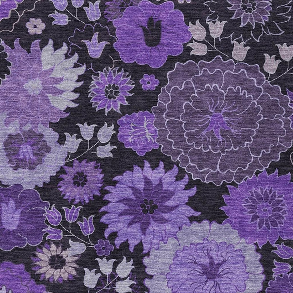 HomeRoots 10' Purple and Black Floral Washable Area Rug - Durable, Stylish, Indoor/Outdoor Comfort for Homes 658140