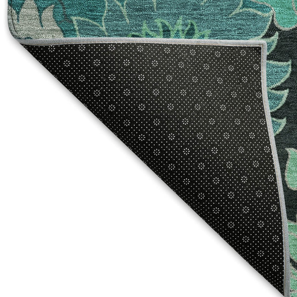 HomeRoots 8' Teal Blue Round Floral Area Rug - Stylish, Washable, Durable for Indoor & Outdoor Spaces! 658143