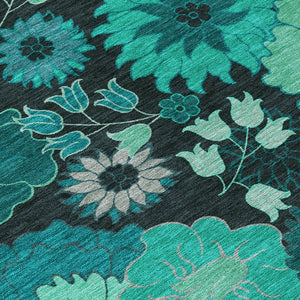 HomeRoots 8' Teal Blue Round Floral Area Rug - Stylish, Washable, Durable for Indoor & Outdoor Spaces! 658143