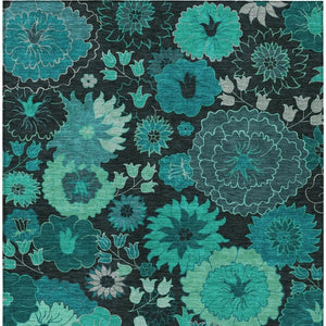 HomeRoots 10' Teal Blue & Black Floral Area Rug - Stylish, Washable Indoor/Outdoor Design for Any Space! 658146