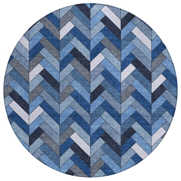 HomeRoots 8' Blue and Ivory Geometric Indoor Outdoor Rug - Washable, Durable, Stylish for High-Traffic Areas 658149