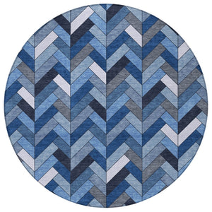 HomeRoots 8' Blue and Ivory Geometric Indoor Outdoor Rug - Washable, Durable, Stylish for High-Traffic Areas 658149