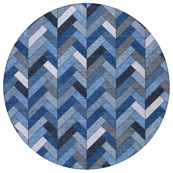 HomeRoots 8' Blue and Ivory Geometric Indoor Outdoor Rug - Washable, Durable, Stylish for High-Traffic Areas 658149