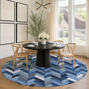 HomeRoots 8' Blue and Ivory Geometric Indoor Outdoor Rug - Washable, Durable, Stylish for High-Traffic Areas 658149