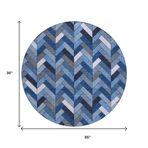 HomeRoots 8' Blue and Ivory Geometric Indoor Outdoor Rug - Washable, Durable, Stylish for High-Traffic Areas 658149