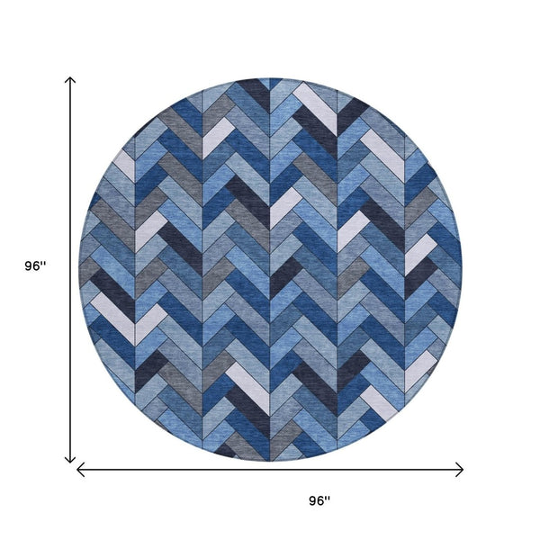 HomeRoots 8' Blue and Ivory Geometric Indoor Outdoor Rug - Washable, Durable, Stylish for High-Traffic Areas 658149