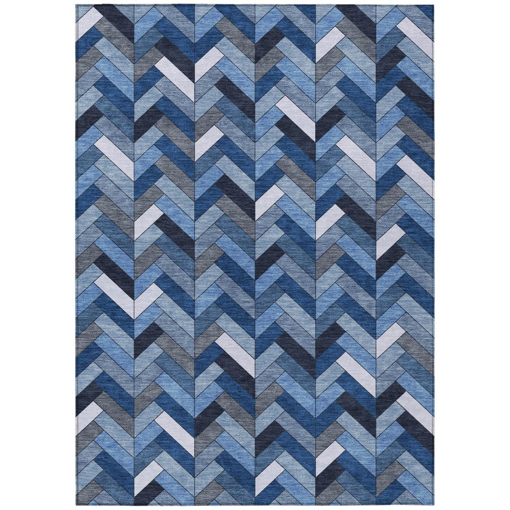 HomeRoots 8' X 10' Blue and Ivory Geometric Rug – Stylish, Washable for Indoor & Outdoor Use, Ideal for High Traffic Areas 658150